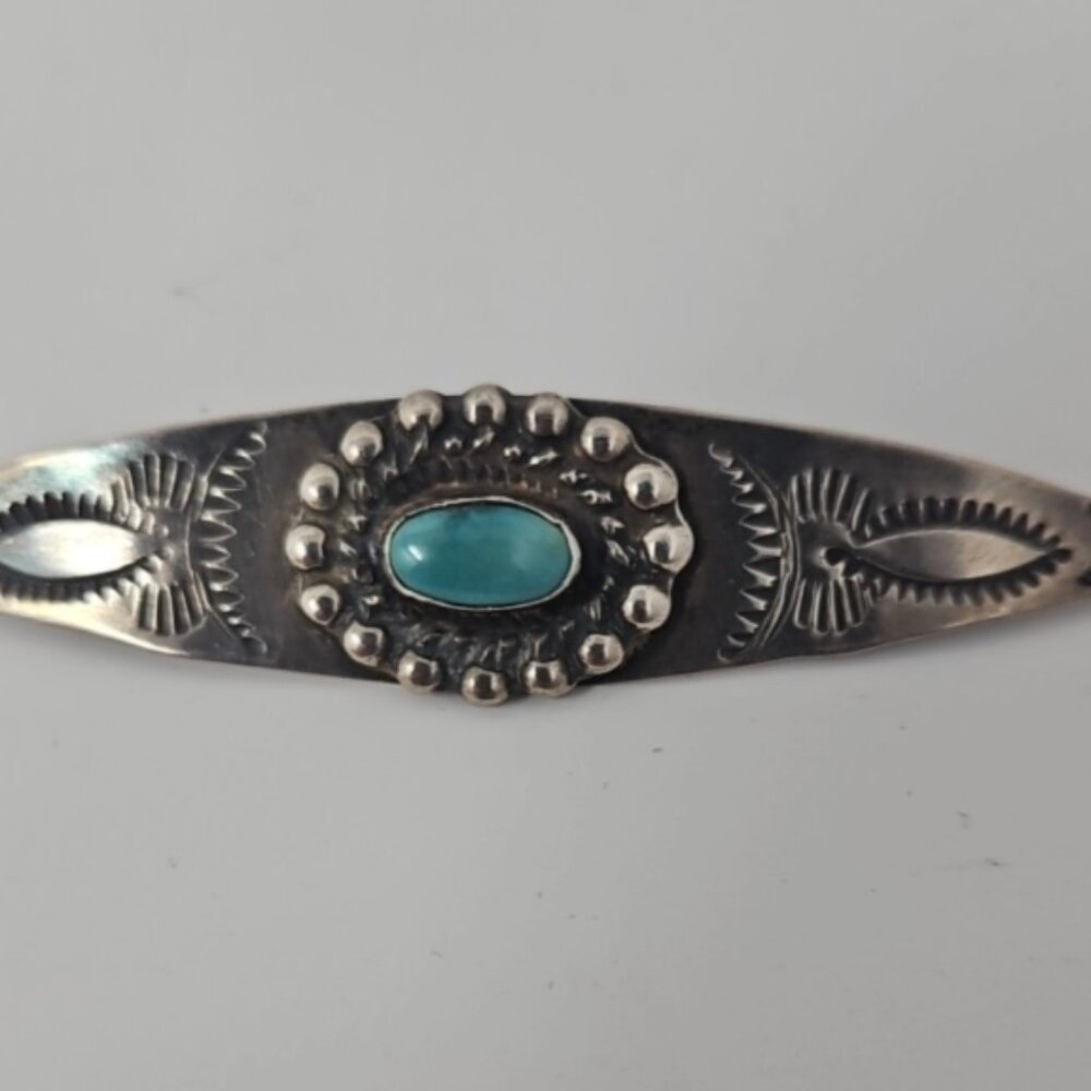 Vintage Harvey Era Navajo Concho Sterling Turquoise Bar Pin Brooch Southwestern